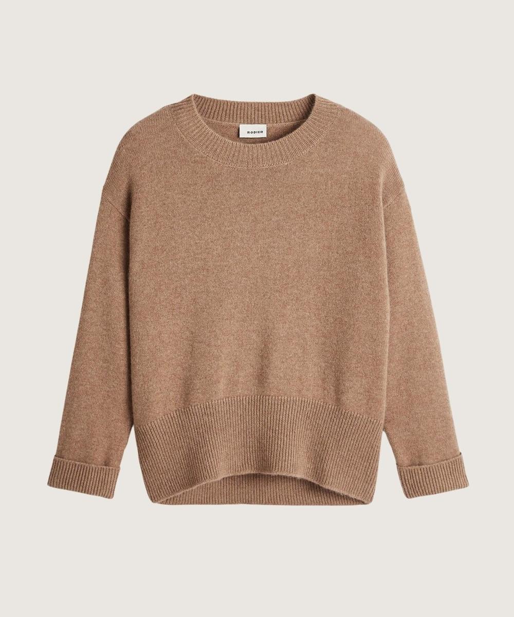 rodier Pull col rond oversize cachemire beige foncé