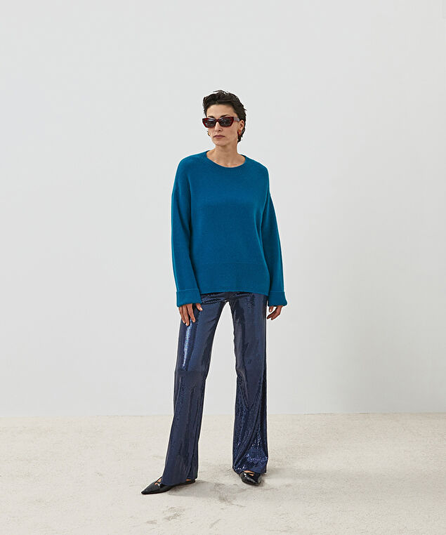 Rodier Pull Col Rond Oversize Cachemire Bleu Cobalt