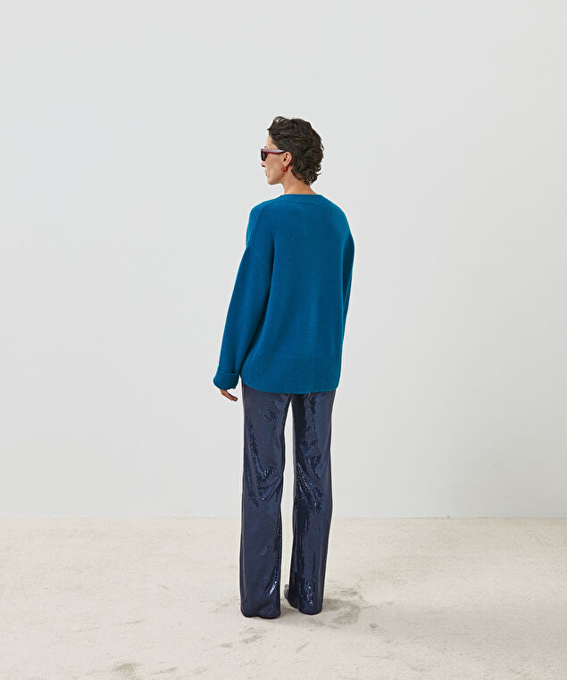 Rodier Pull Col Rond Oversize Cachemire Bleu Cobalt