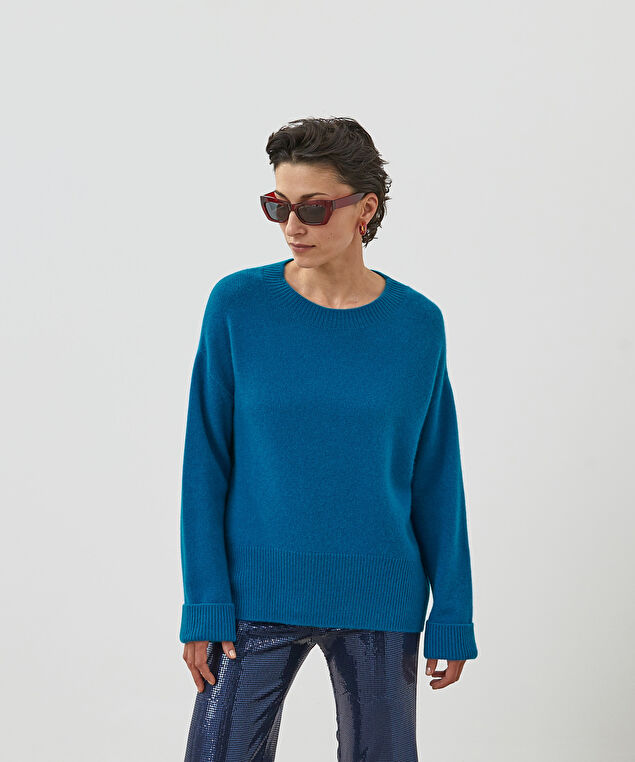 Rodier Pull Col Rond Oversize Cachemire Bleu Cobalt