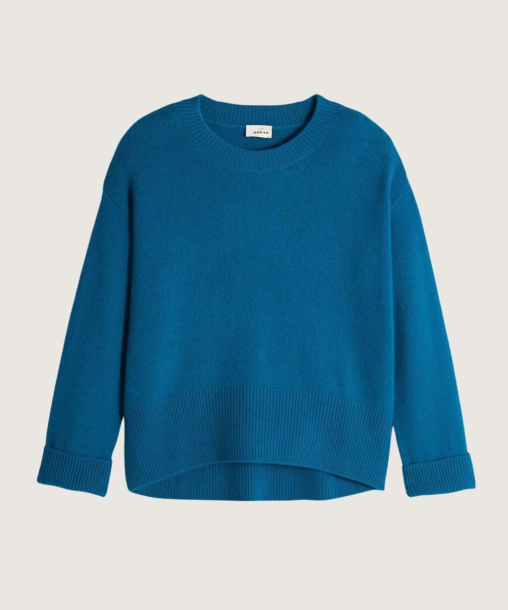 rodier Pull col rond oversize cachemire bleu cobalt