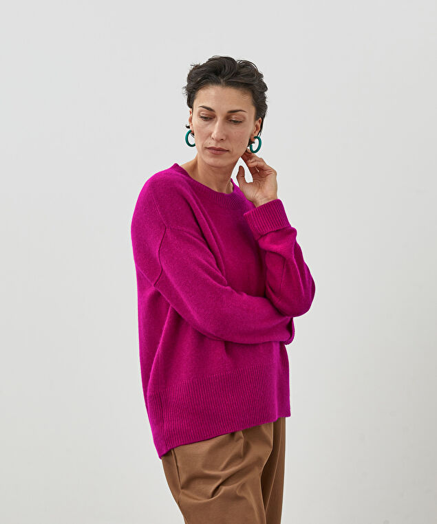 Rodier Pull Col Rond Oversize Cachemire Rose Fuchsia