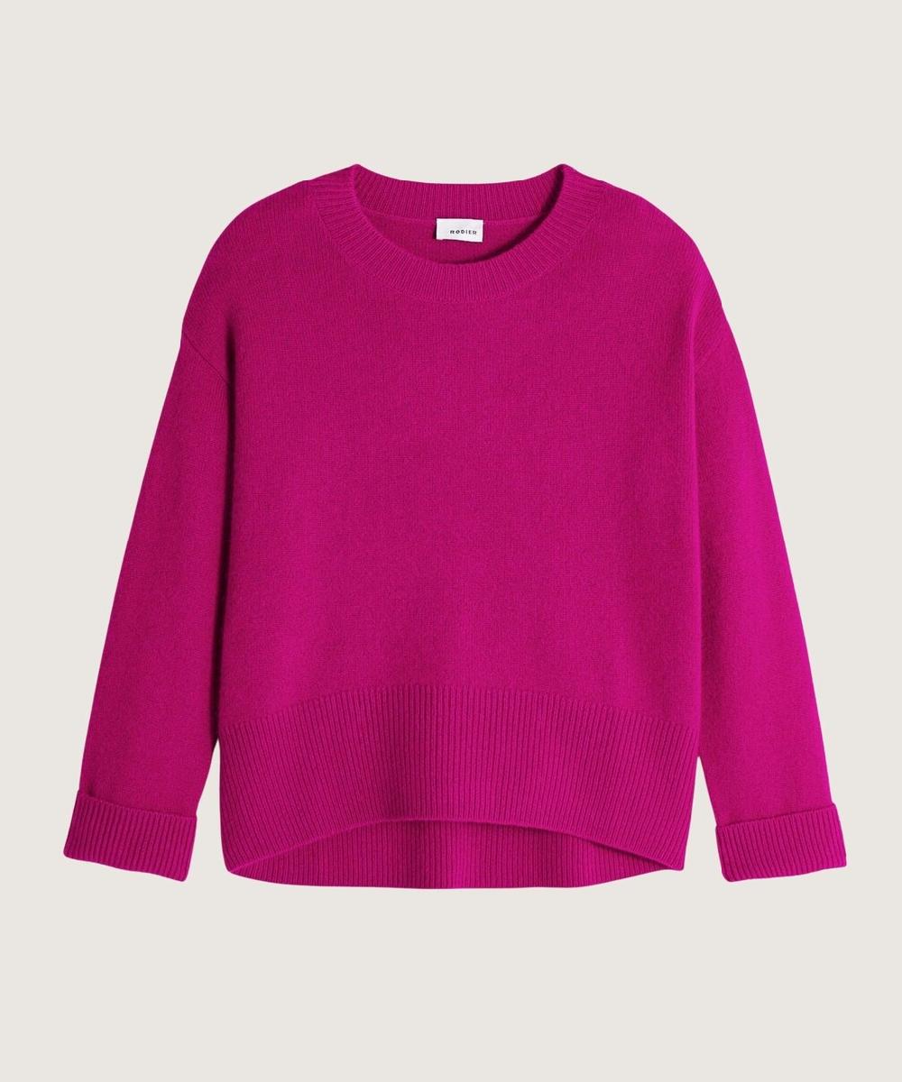 rodier Pull col rond oversize cachemire rose fuchsia