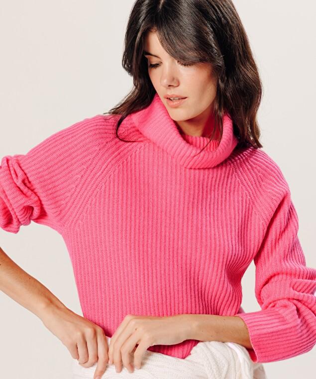 Rodier Pull Col Roulé Côtelé En Cachemire Orange Corail