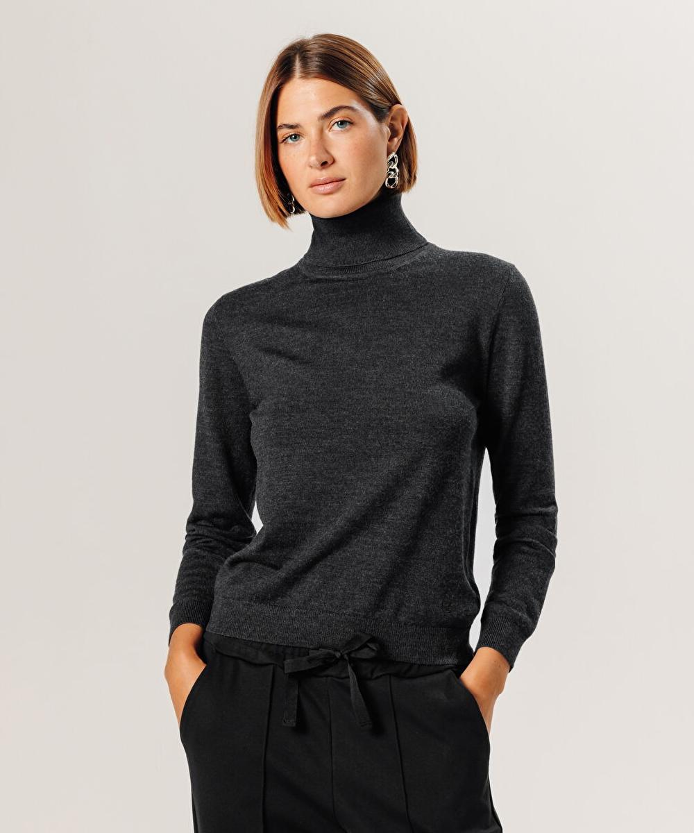 rodier Pull col roulé en laine mérinos gris anthracite