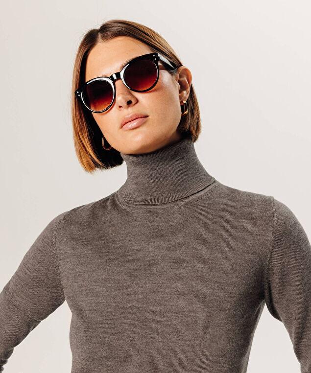 Rodier Pull Col Roulé En Laine Mérinos Marron Taupe