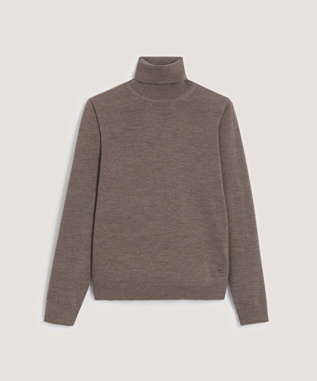 Rodier Pull Col Roulé En Laine Mérinos Marron Taupe