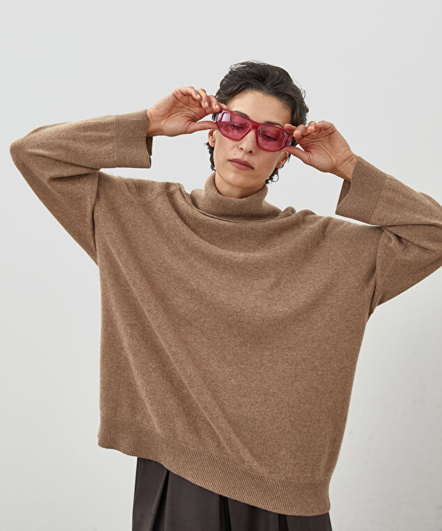 Rodier Pull Col Roulé Oversize Cachemire Beige Foncé