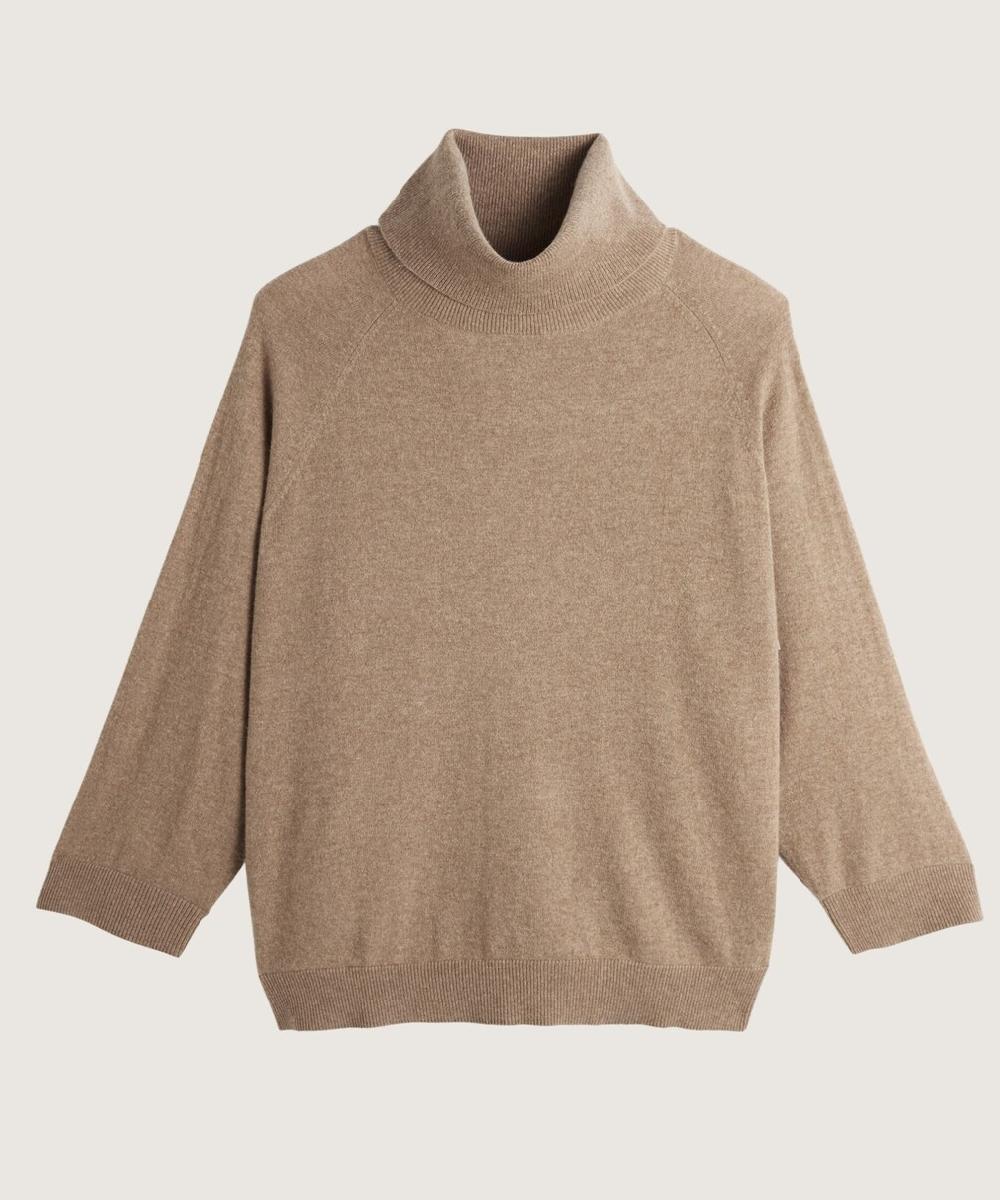 rodier Pull col roulé oversize cachemire beige foncé