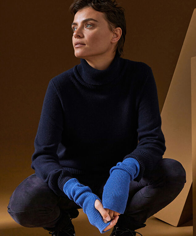 Rodier Pull Col Roulé Oversize En Cachemire Bleu Foncé