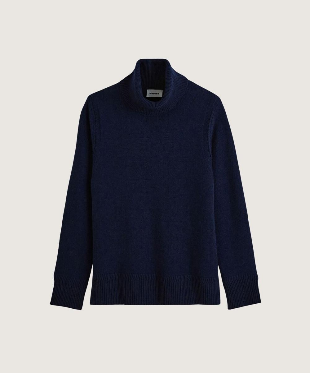rodier Pull col roulé oversize en cachemire bleu foncé