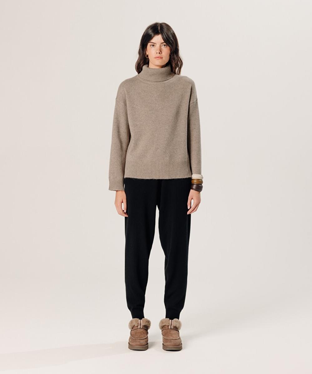 rodier Pull col roulé oversize en cachemire marron taupe