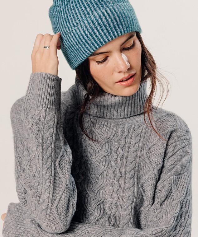 Rodier Pull Col Roulé Torsadé En Cachemire Gris Clair