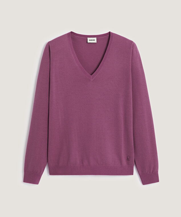 Rodier Pull Col V En Laine Mérinos Violet Parme Clair