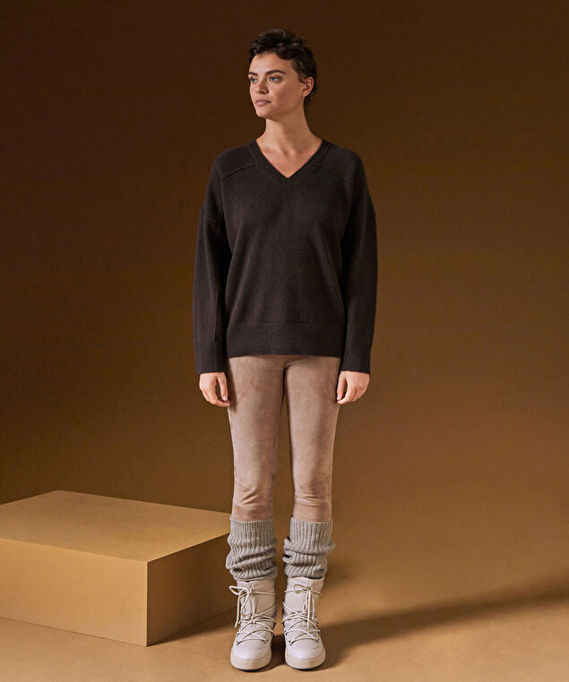 Rodier Pull Col V Oversize En Cachemire 4 Fils Marron Café