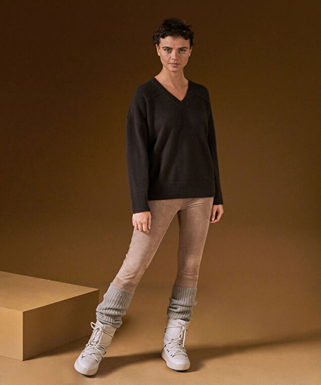 Rodier Pull Col V Oversize En Cachemire 4 Fils Marron Café