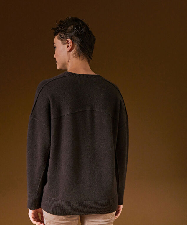 Rodier Pull Col V Oversize En Cachemire 4 Fils Marron Café