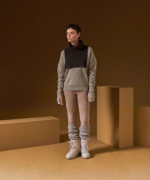 Rodier Pull Col V Oversize En Cachemire 4 Fils Marron Taupe