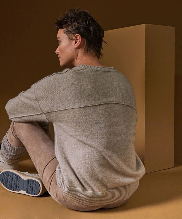 Rodier Pull Col V Oversize En Cachemire 4 Fils Marron Taupe