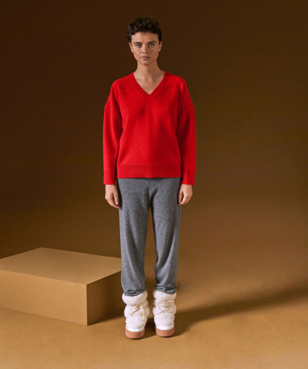 Rodier Pull Col V Oversize En Cachemire 4 Fils Orange Corail