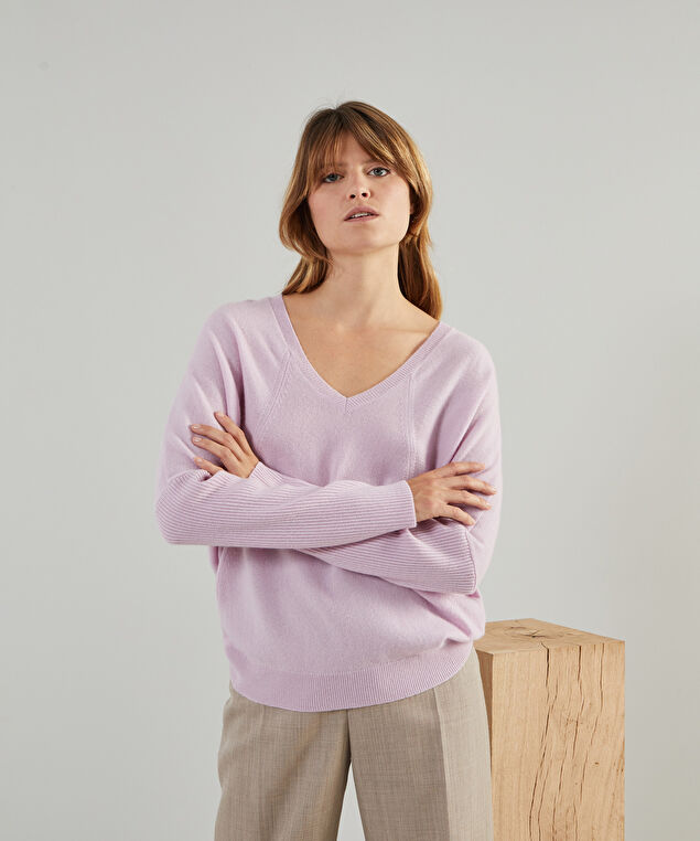 Rodier Pull Col V Oversize En Cachemire 4 Fils Parme