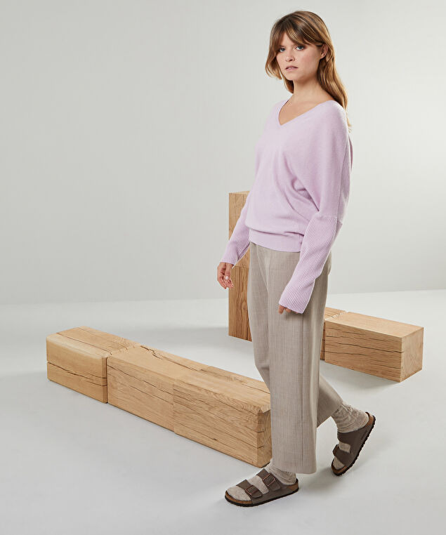 Rodier Pull Col V Oversize En Cachemire 4 Fils Parme