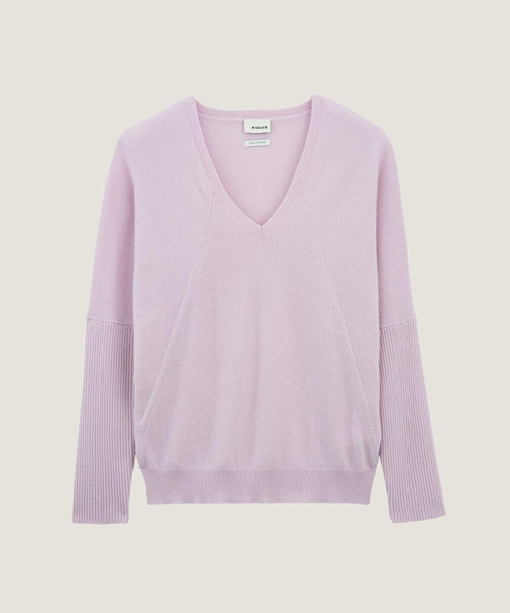 rodier Pull col V oversize en cachemire 4 fils parme