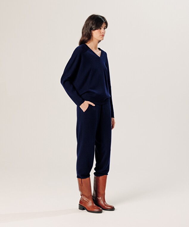 Rodier Pull Col V Oversize En Cachemire Bleu Marine