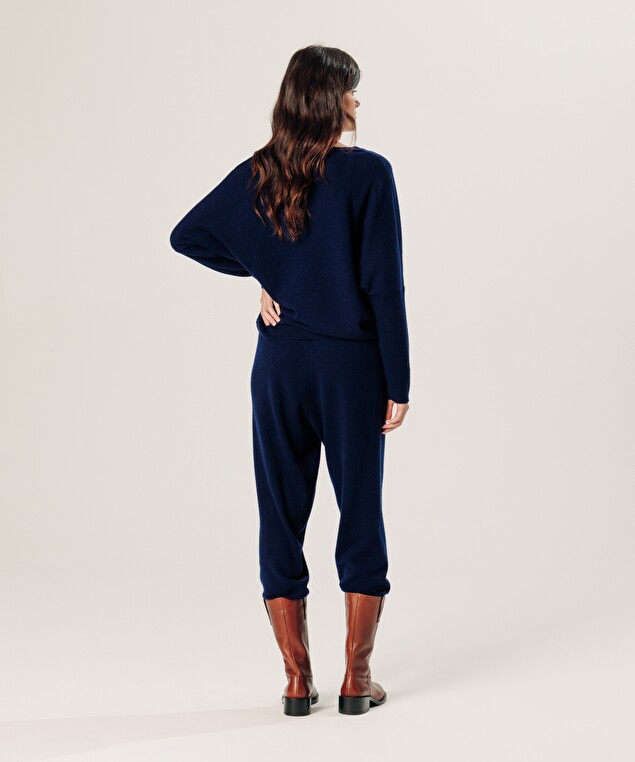 Rodier Pull Col V Oversize En Cachemire Bleu Marine