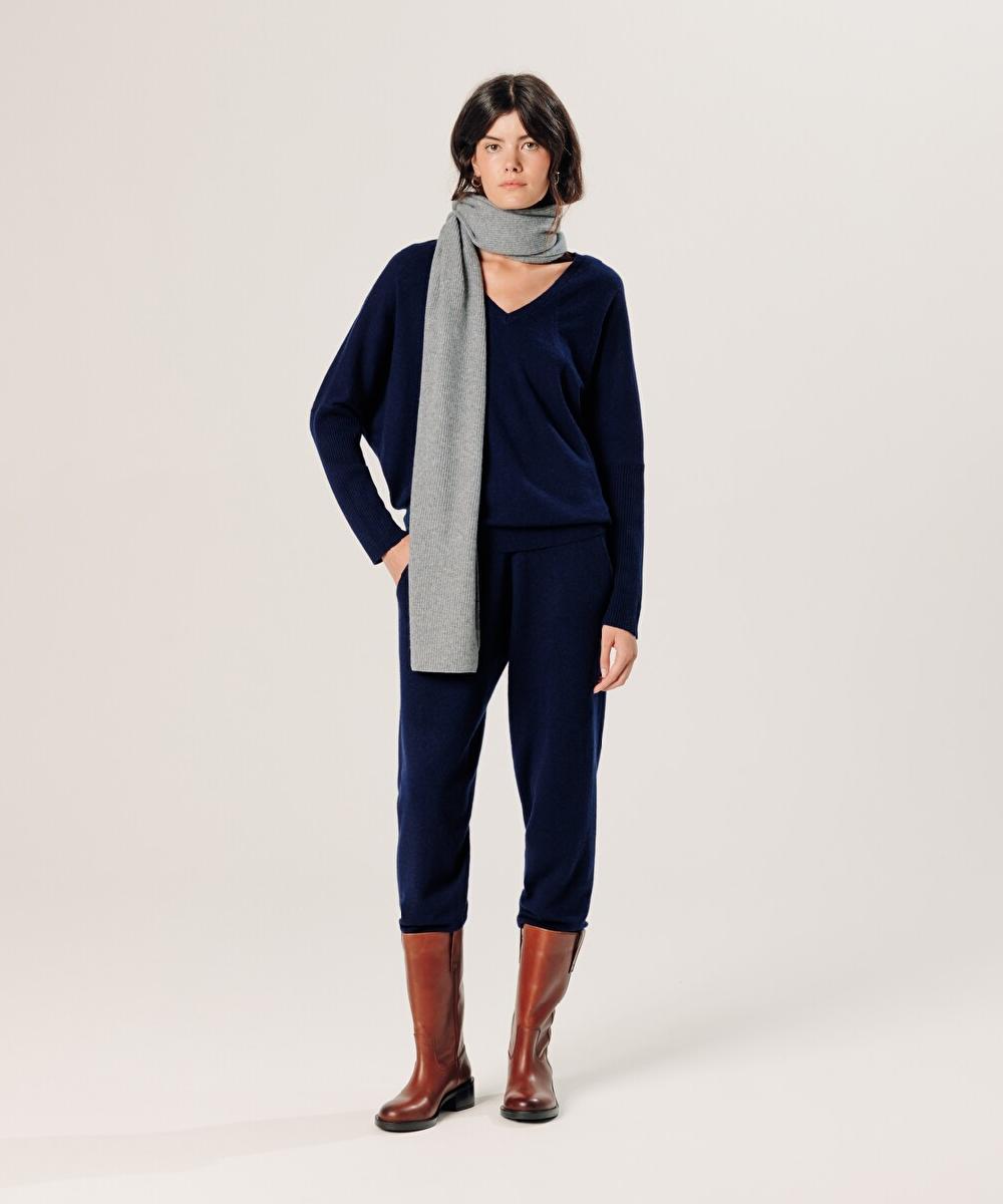 rodier Pull col V oversize en cachemire bleu marine
