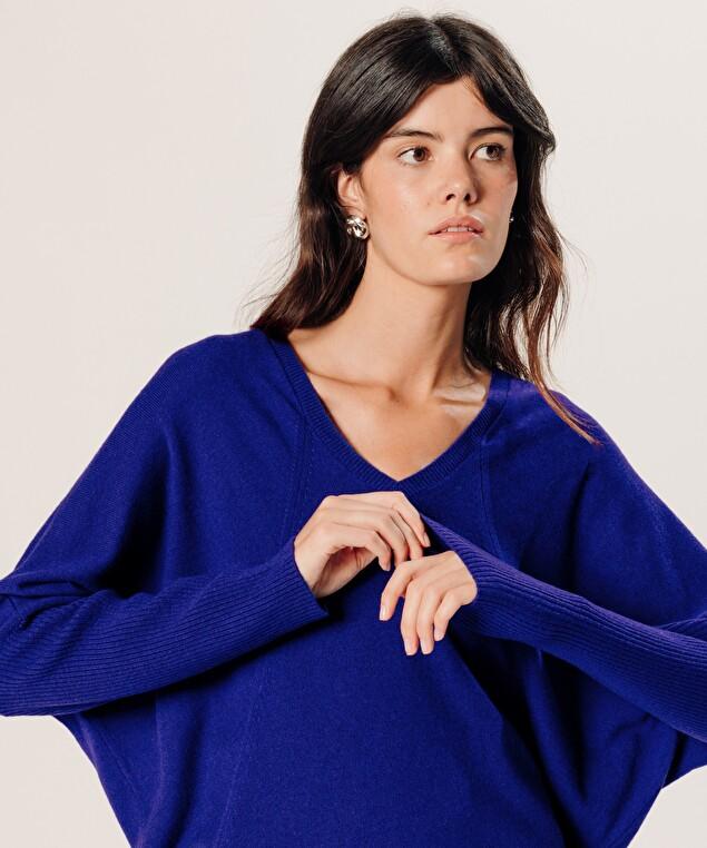 Rodier Pull Col V Oversize En Cachemire Bleu Outremer