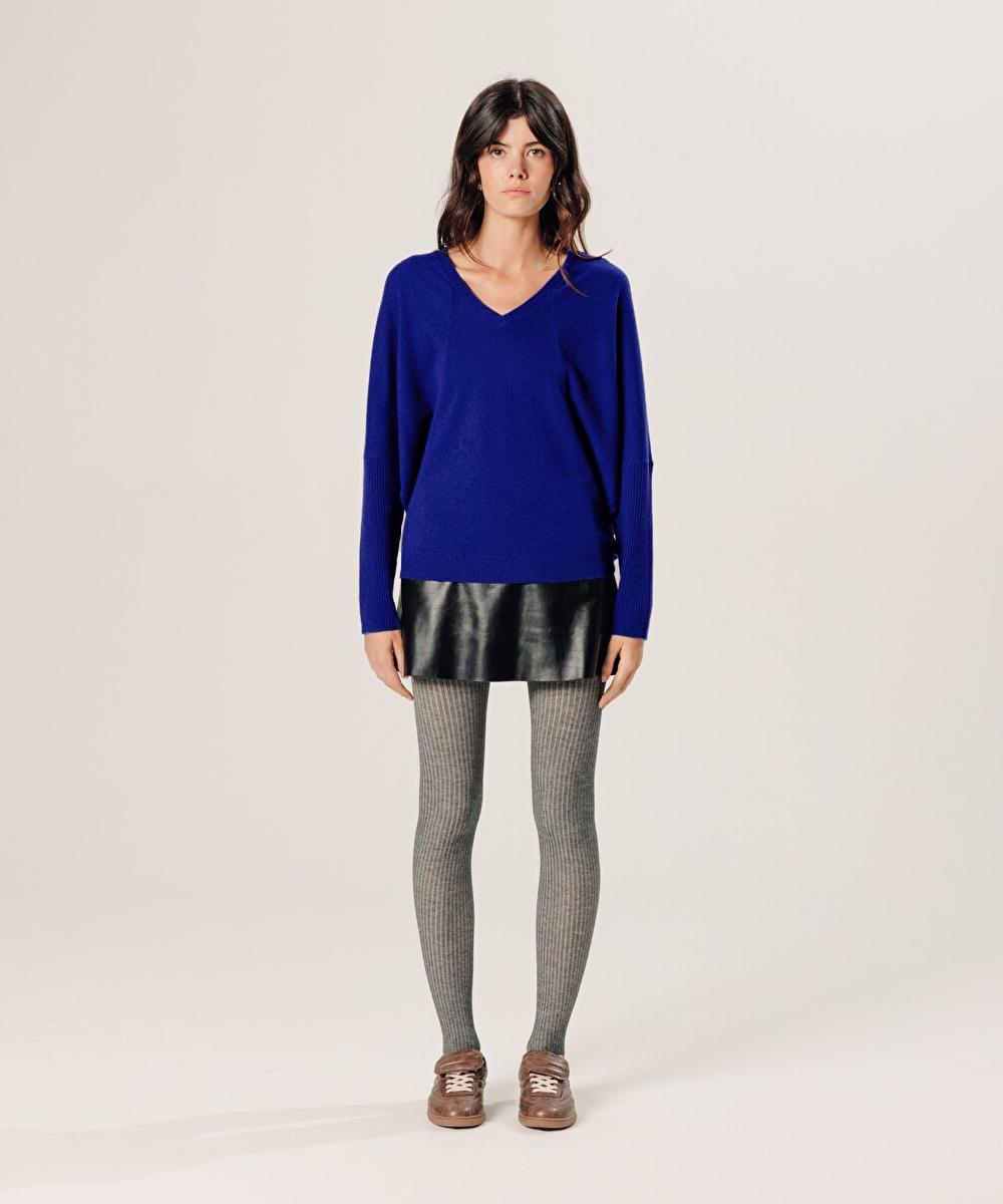 rodier Pull col V oversize en cachemire bleu outremer