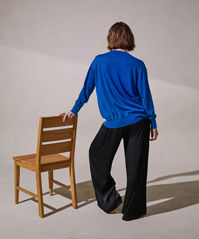 Rodier Pull Col V Oversize En Cachemire Fin Bleu Outremer