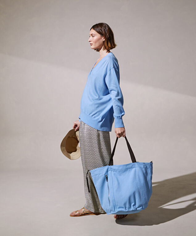 Rodier Pull Col V Oversize En Cachemire Fin Bleu Pâle