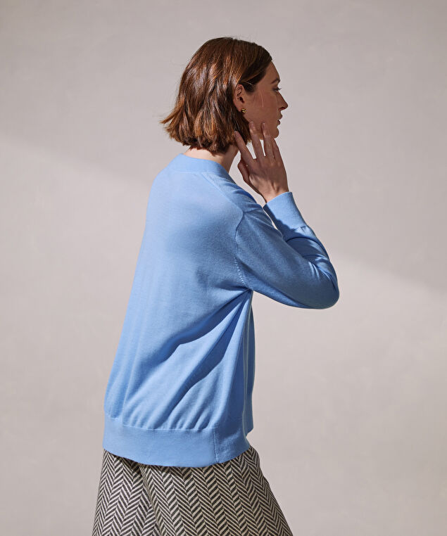 Rodier Pull Col V Oversize En Cachemire Fin Bleu Pâle