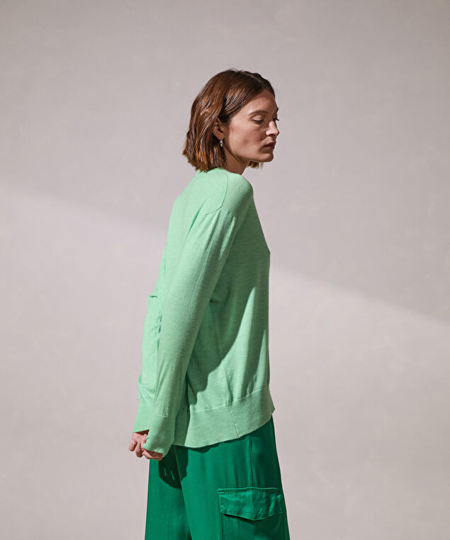 Rodier Pull Col V Oversize En Cachemire Fin Vert Amande