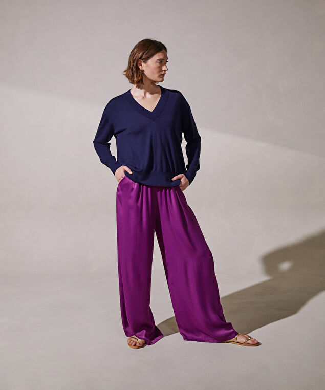 Rodier Pull Col V Oversize En Cachemire Fin Violet Foncé