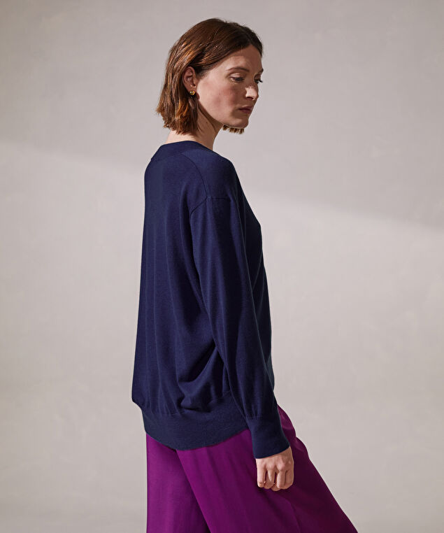 Rodier Pull Col V Oversize En Cachemire Fin Violet Foncé