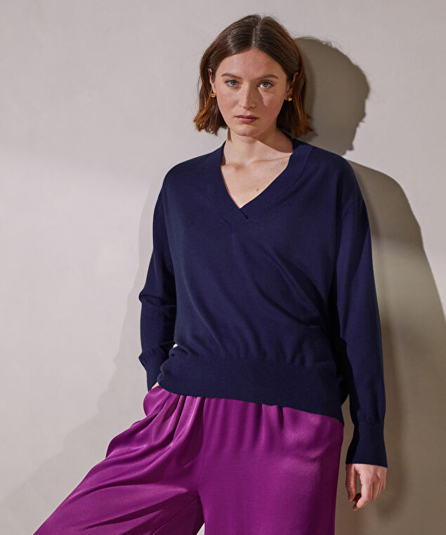 Rodier Pull Col V Oversize En Cachemire Fin Violet Foncé