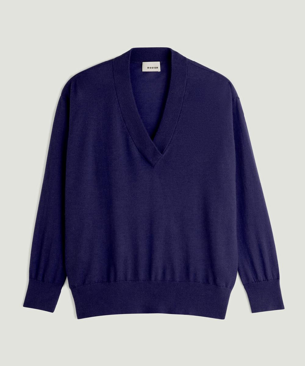 rodier Pull col V oversize en cachemire fin violet foncé