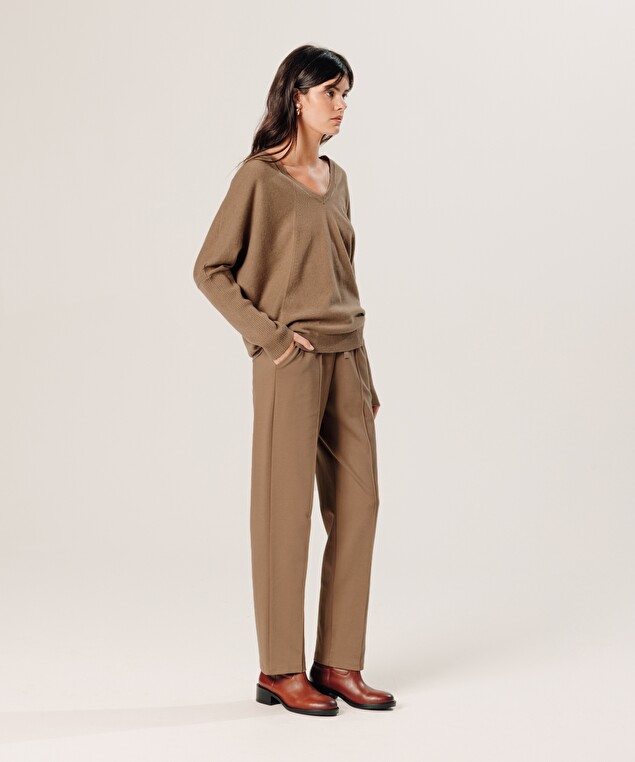 Rodier Pull Col V Oversize En Cachemire Marron Camel