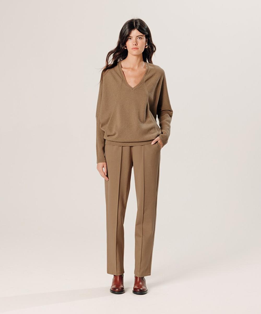 rodier Pull col V oversize en cachemire marron camel