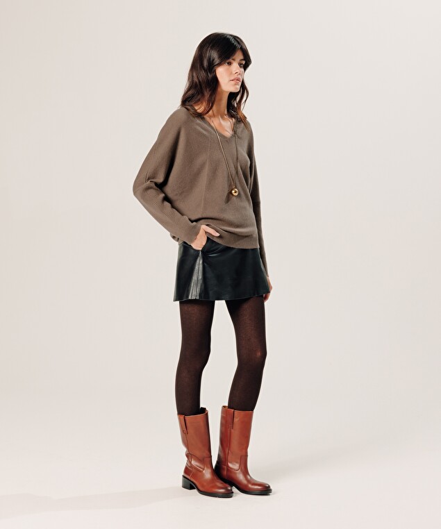 Rodier Pull Col V Oversize En Cachemire Marron Havane