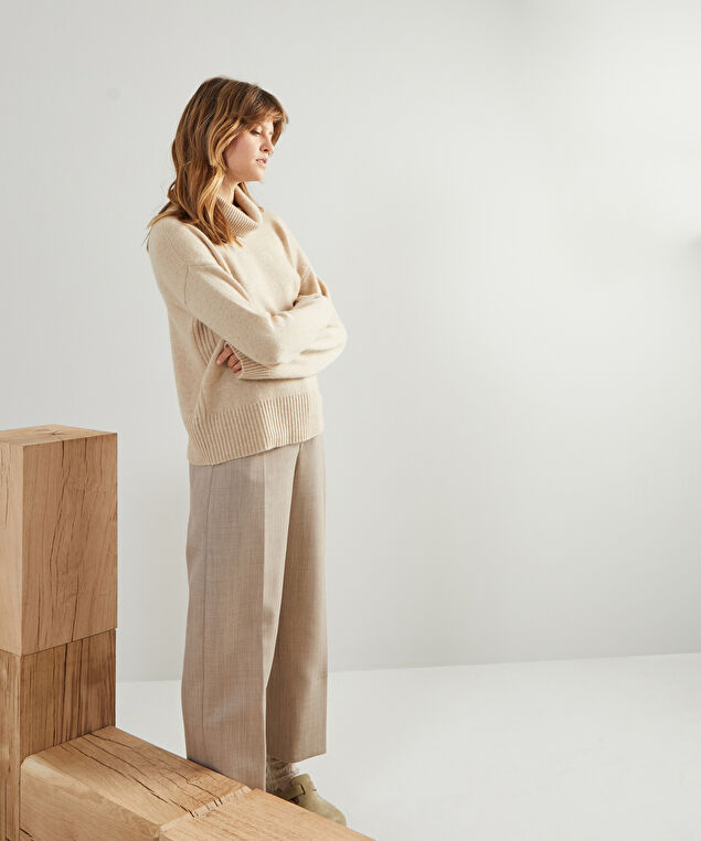 Rodier Pull Oversize Col Roulé En Cachemire 4 Fils Beige