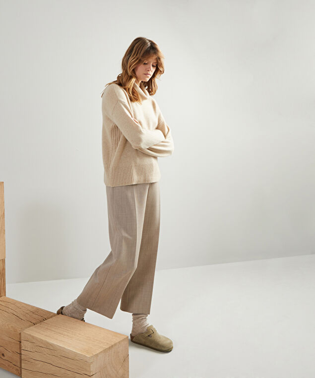 Rodier Pull Oversize Col Roulé En Cachemire 4 Fils Beige