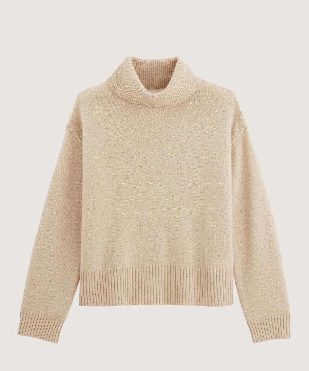 rodier Pull oversize col roulé en cachemire 4 fils beige