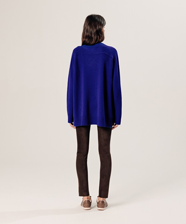 Rodier Pull Oversize Col V En Cachemire Bleu Outremer