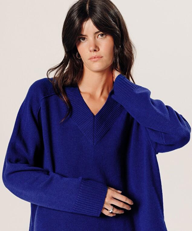 Rodier Pull Oversize Col V En Cachemire Bleu Outremer