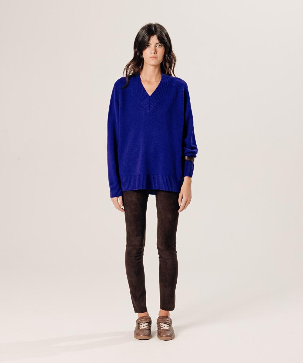 rodier Pull oversize col V en cachemire bleu outremer