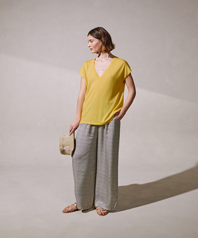 Rodier Pull Oversize Sans Manches En Cachemire Fin Jaune